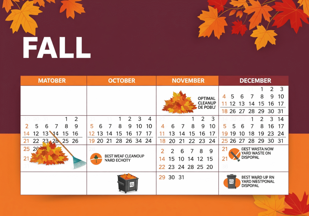 Fall cleanup calendar showing best times for dumpster rental Bay Area services