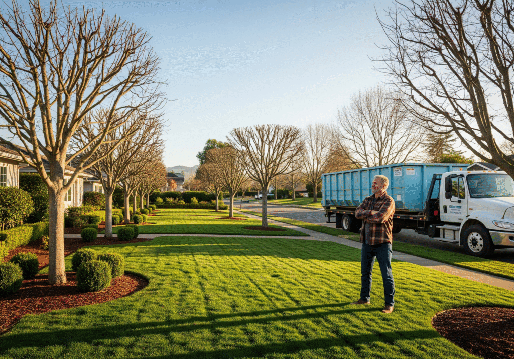 Beautifully cleaned Bay Area property after professional dumpster rental fall cleanup service